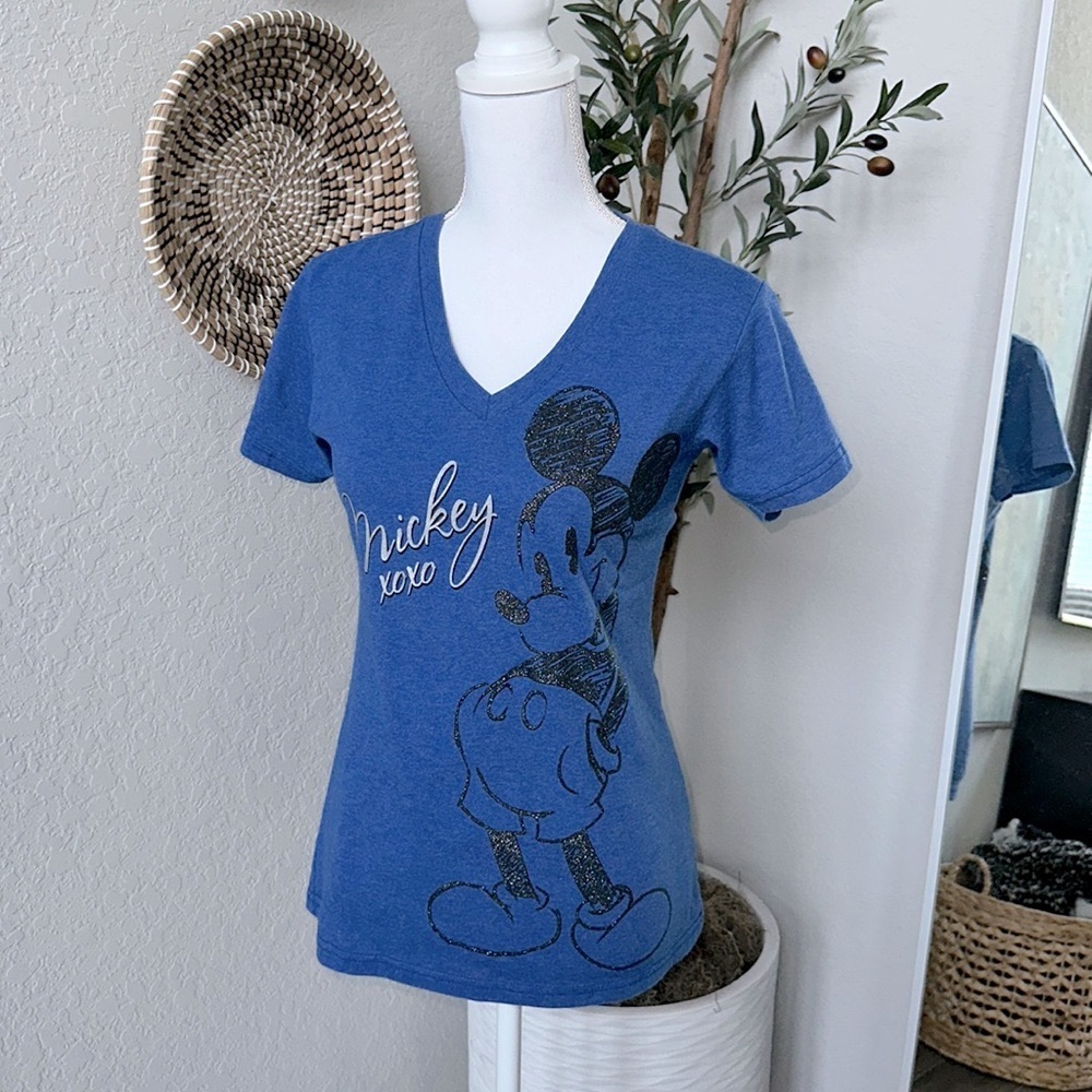 Disney Store Women’s Mickey Mouse Classic Glitter Graphic Tee in Blue Size Small